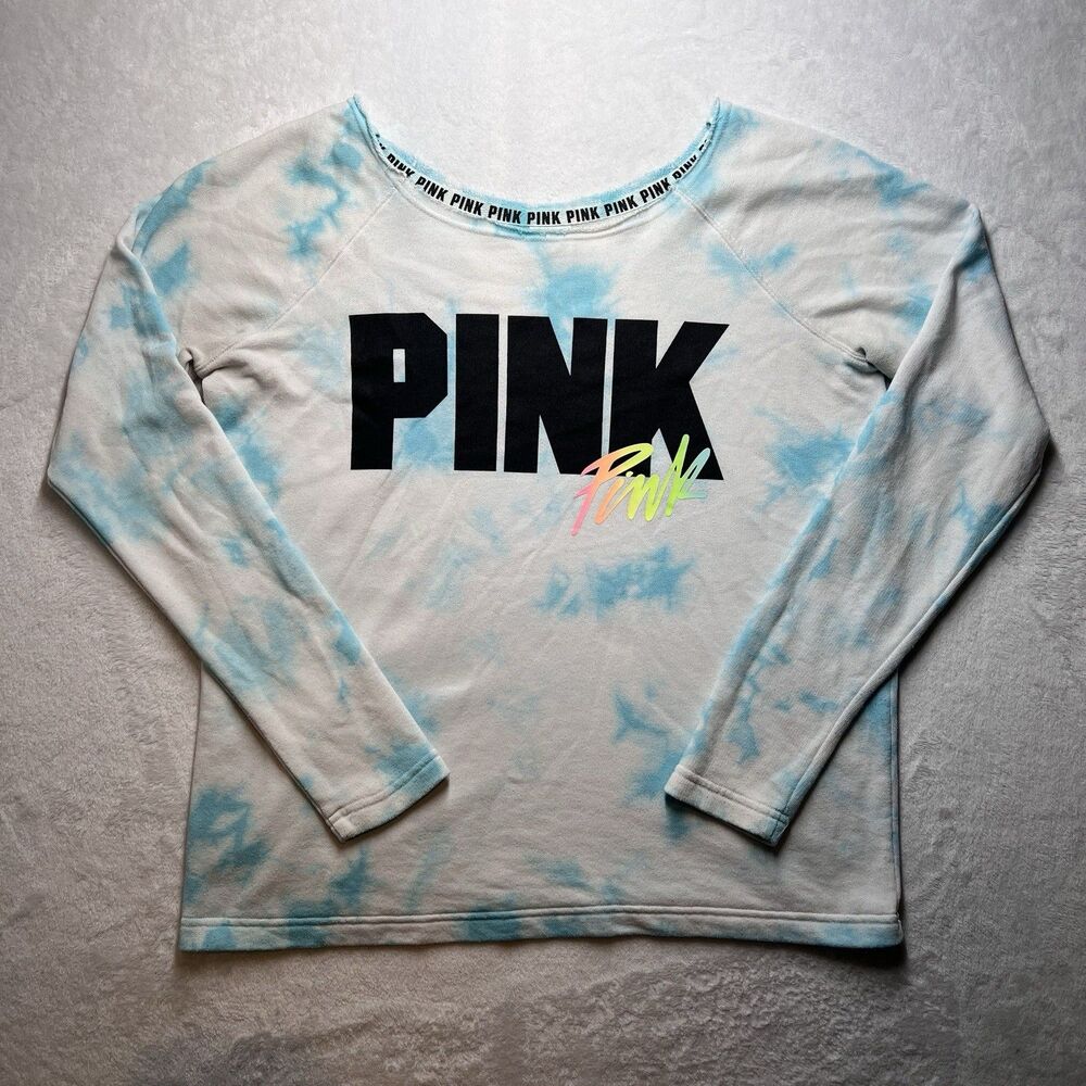 PINK By Victoria Secret Women’s Sweatshirt Boat Neck Tie-Dye Pullover Top XS - Picture 1 of 10